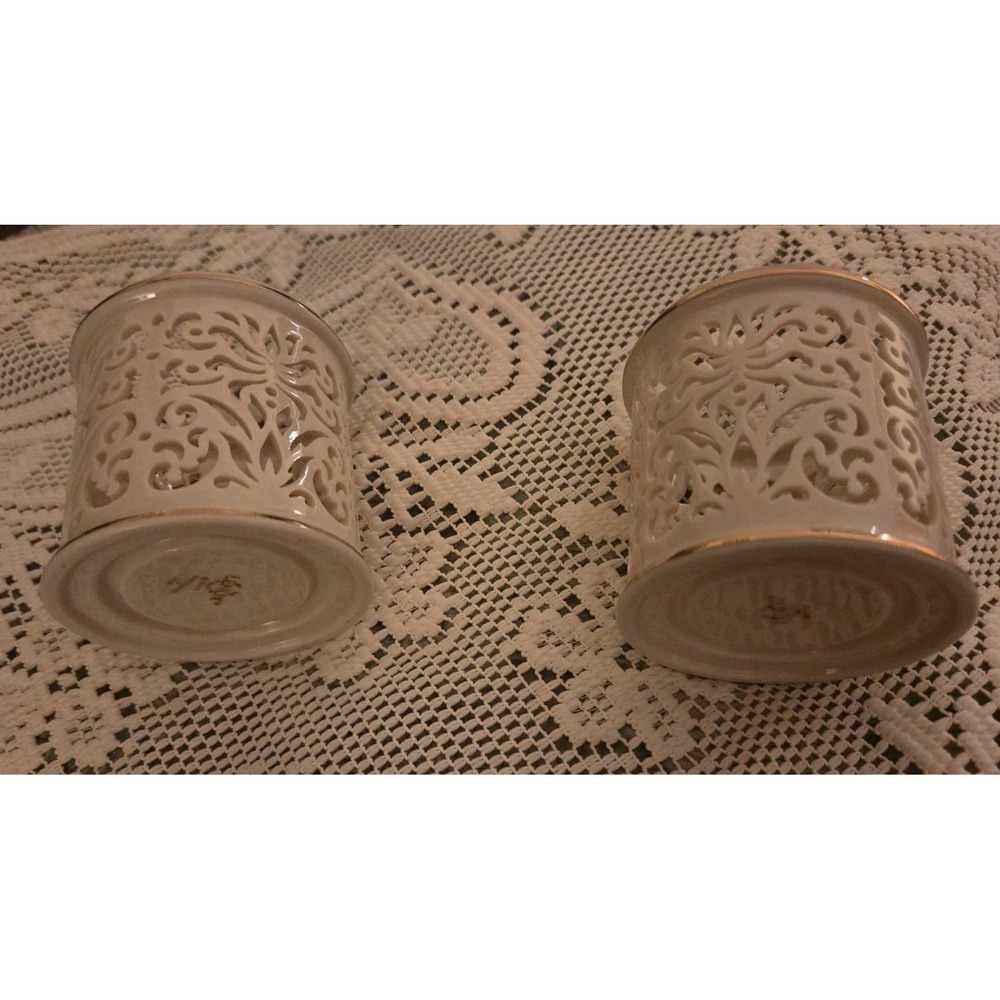 Lenox Ivory 24k Gold Trim Candle Holders Set of 2 Illuminations Pattern - Mint